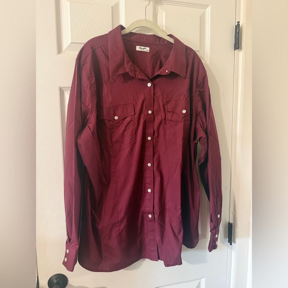 Wrangler Button-Down Long Sleeve Shirt - Deep Burgundy